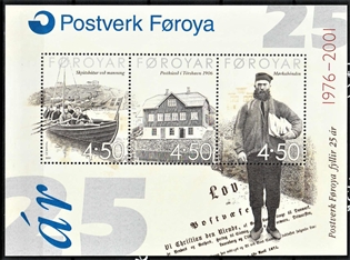 FRIMÆRKER FÆRØERNE | 2001 | AFA 385-87 | Postverk Føroya 25 år. - Miniark flerfarvet - Postfrisk